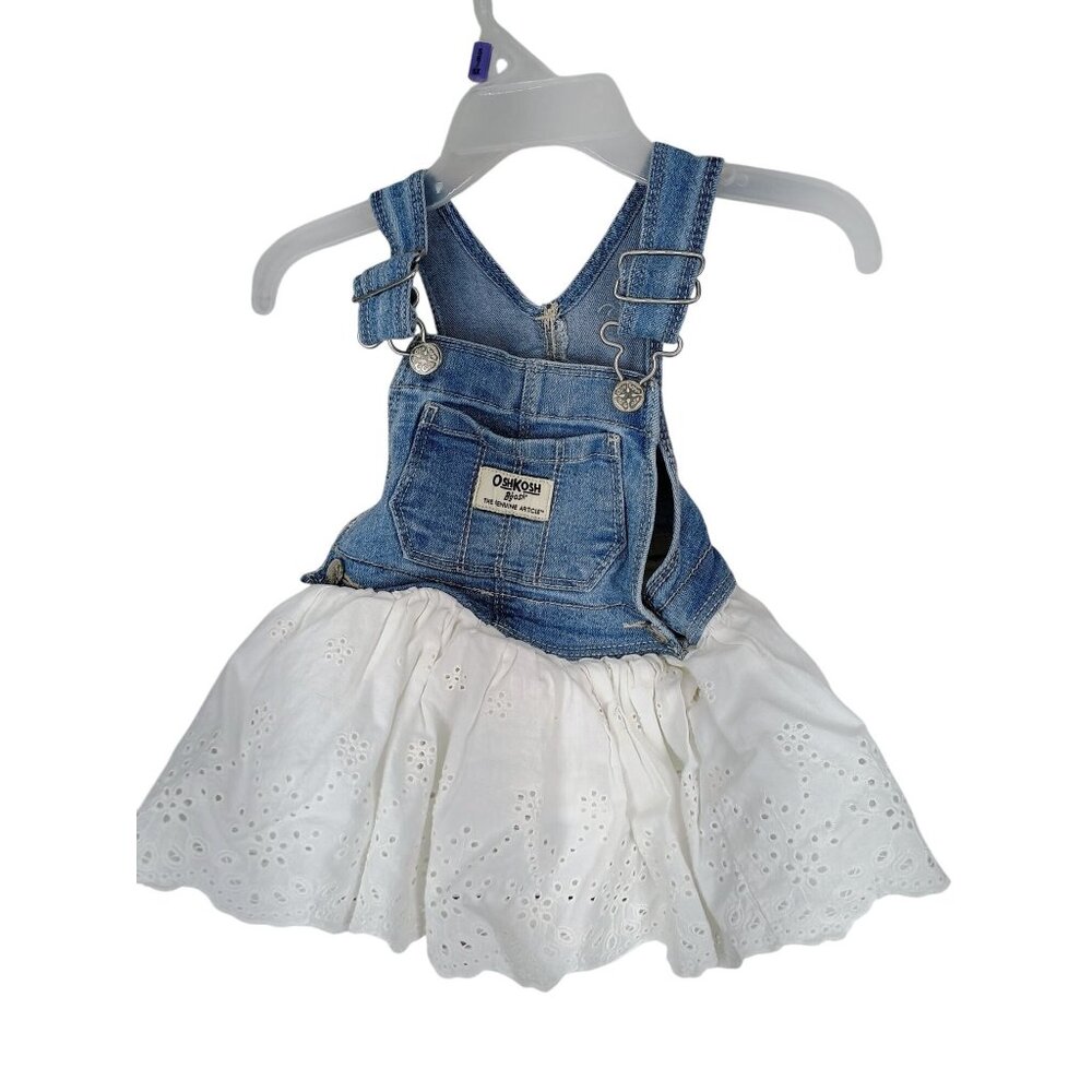 OshKosh Bgosh Baby Girls Denim Eyelet Skirt Jumper Dress 12M Blue White